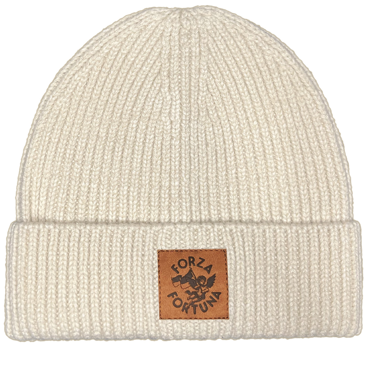 Strickmütze: Leder-Patch Forza Engel